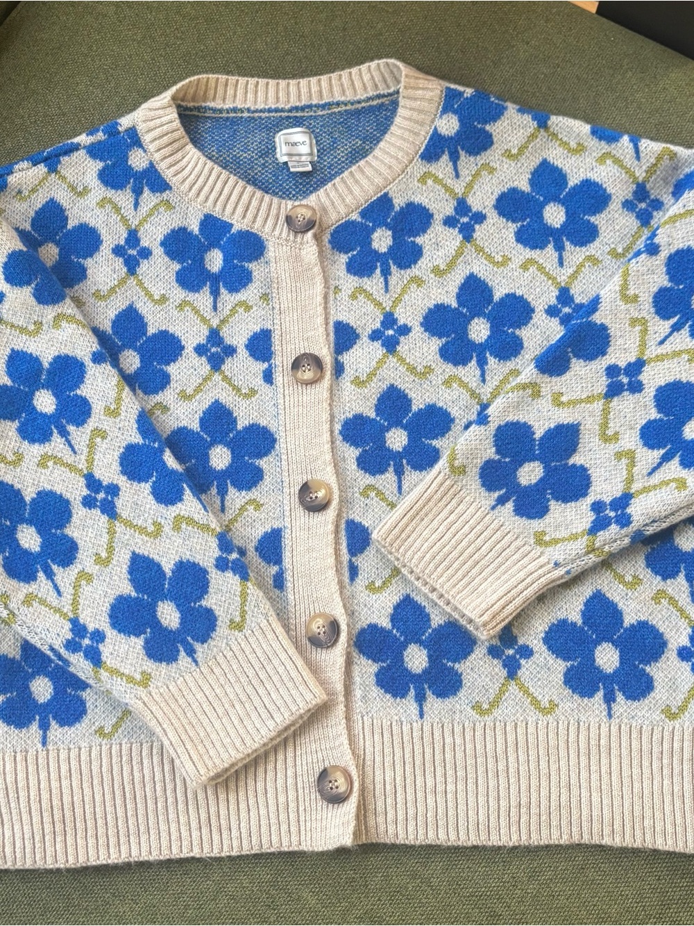 Anthropologie Maeve (NWOT) Blue floral pop intarsia Cardigan, women’s L - Picture 3 of 5
